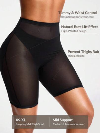 Shape ملابس تصميم شكل نسائية بلون سادة وخصر عالي مع نسيج شبكي شفاف
