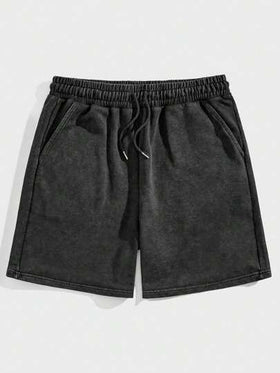 ROMWE MEN Casual شورت كاجوال أنيق بخصر رباط أحادي اللون للرجال، المدرسة