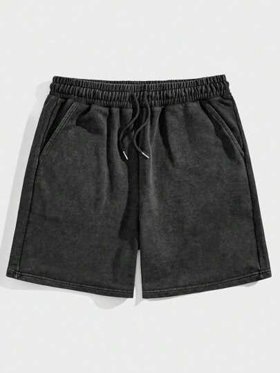 ROMWE MEN Casual شورت كاجوال أنيق بخصر رباط أحادي اللون للرجال، المدرسة
