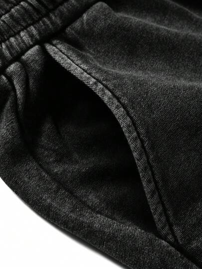 ROMWE MEN Casual شورت كاجوال أنيق بخصر رباط أحادي اللون للرجال، المدرسة