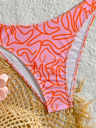 Swim Mod مجموعة بيكيني عنق قابل للربط مطبوعة بخطوط مع طباعة عشوائية لصيف النساء على الشاطئ