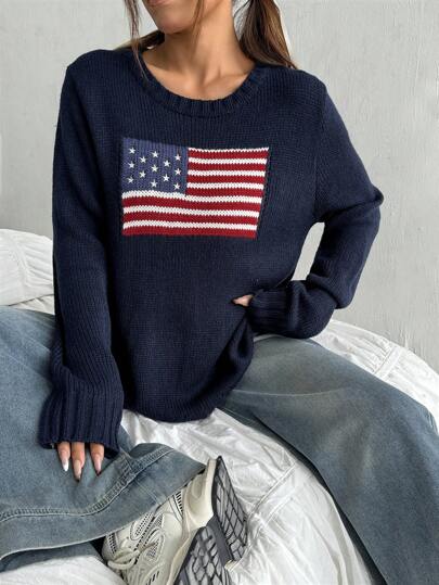EZwear كنزة صوفية نسائية كاجوال بأكمام طويلة لفصل الخريف والشتاء، نمط جامعي، تريكو مزين بفيونكة تفاصيل عيد الميلاد