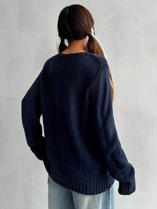 EZwear كنزة صوفية نسائية كاجوال بأكمام طويلة لفصل الخريف والشتاء، نمط جامعي، تريكو مزين بفيونكة تفاصيل عيد الميلاد