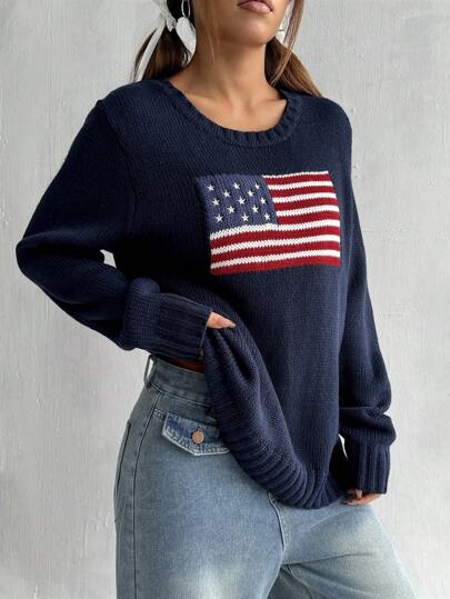 EZwear كنزة صوفية نسائية كاجوال بأكمام طويلة لفصل الخريف والشتاء، نمط جامعي، تريكو مزين بفيونكة تفاصيل عيد الميلاد