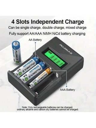 شاحن ذكي 1قطعة 1.2 فولت بطارية NiMH من PUJIMAX، لبطارية AA/AAA 1.2 فولت NiMH، 4 فتحات مستقلة، شاحن USB، شحن سريع، مستلزمات المنزل [لا تشحن البطاريات القابلة للتخلص منها]