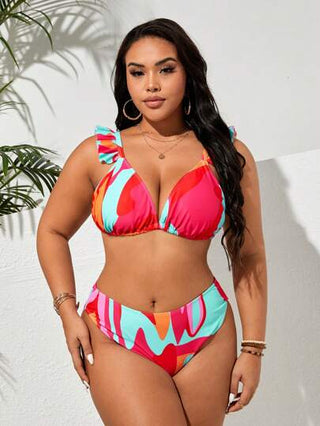 Swim Vcay بيكيني كبير الحجم للنساء بطبعة كاملة وتنورة تغطية للشاطئ في الصيف