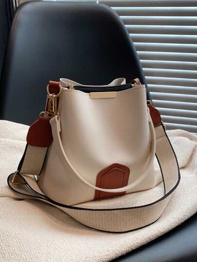 حقيبة دلو عصرية جديدة ذات جودة عالية بحزام واسع للنساء، مناسبة للعمل والتنقل والمواعيد والاستخدام اليومي، الأسلوب الكلاسيكي