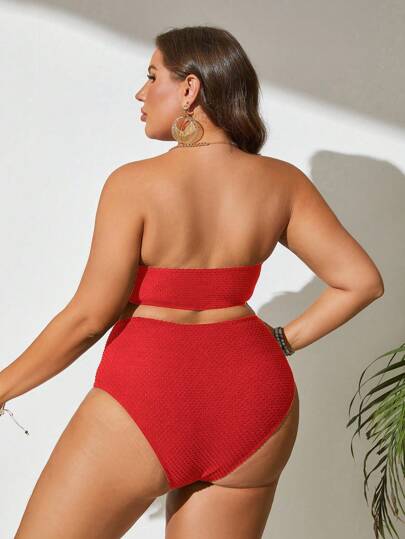 Swim Basics مجموعة بكيني حريمي أنيق بدون حمالة، بأحجام كبيرة، لون أحادي، جذاب جنسيًا، للصيف 2025