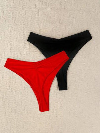 SHEIN Swim Curve قاع بيكيني مجعد بلون صلب للشاطئ في فصل الصيف للمقاسات الكبيرة