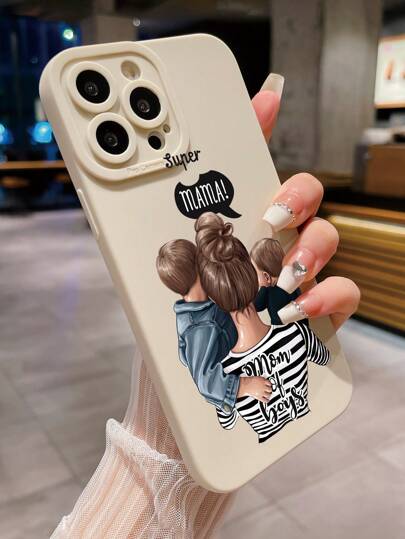 غلاف هاتف مضاد للصدمات ومنفرد للأم الفائقة بتصميم فقاعي مضاد للبصمات ولون بيج لكاميرا Angel Eye متوافق مع Apple / Samsung / Xiaomi / OPPO / Realme / Infinix ، يتناسب مع طفلين - قطعة واحدة