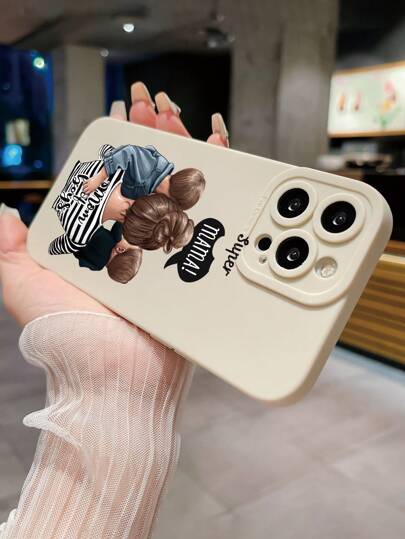 غلاف هاتف مضاد للصدمات ومنفرد للأم الفائقة بتصميم فقاعي مضاد للبصمات ولون بيج لكاميرا Angel Eye متوافق مع Apple / Samsung / Xiaomi / OPPO / Realme / Infinix ، يتناسب مع طفلين - قطعة واحدة