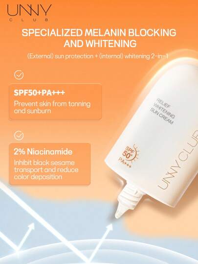 unny club كريم واقي من الشمس مضيء بحجم 50 مل، أساس مكياج، SPF 50، ذو قوام كريمي، يحتوي على 2% نياسيناميد، يعمل على إضاءة البشرة، غير لزج وغير دهني، يحمي من أشعة UVA+UVB، حماية من الشمس لمدة 12 ساعة، مع مكونات العناية بالبشرة
