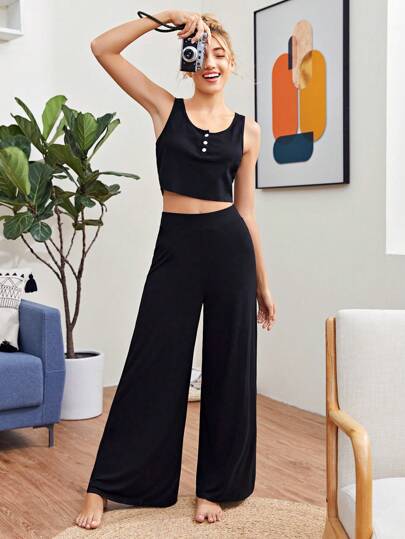 SHEIN Essnce بنطلون فضفاض ذو أرجل واسعة بنمط باليزو، بنطلون نسائي كاجوال مرتفع الخصر واسع الساق قصير، مصنوع من الفسكوز الفضفاض باللون الأسود، ملابس رسمية/عمل مناسبة للربيع والخريف