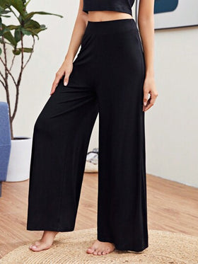 SHEIN Essnce بنطلون فضفاض ذو أرجل واسعة بنمط باليزو، بنطلون نسائي كاجوال مرتفع الخصر واسع الساق قصير، مصنوع من الفسكوز الفضفاض باللون الأسود، ملابس رسمية/عمل مناسبة للربيع والخريف