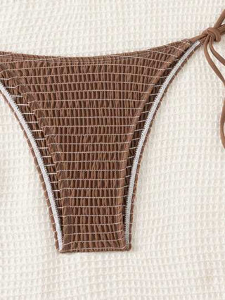 Swim مجموعة بيكيني صلبة اللون مع رباط عنق وتفاصيل مفرغة للنساء، مناسبة للصيف والشاطئ مع حشوة لترفع الصدر