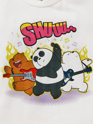 We Bare Bears X  تيشيرت أنيق قصير الأكمام برسوم كرتونية للبنات مع قصير بإطلالة الدراج، عبارة عن دببة أنيمي وحرف، مناسب للصيف