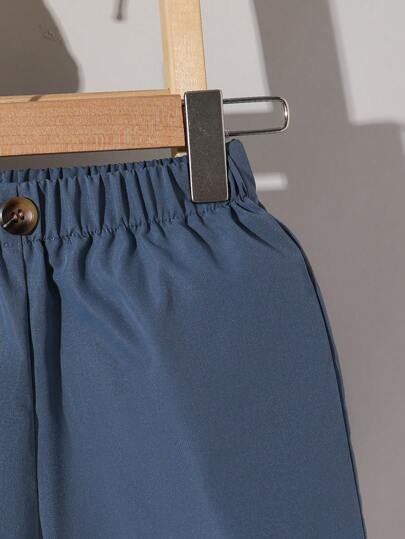 SHEIN قميص بولو بأكمام قصيرة ونمط مطبوع لراحة واطلالة شبابية مريحة على شكل حصان وشورت بلون سادة 2 قطعة مجموعة