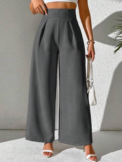 SHEIN PETITE بنطلون يومي بسيط بلون واحد للسيدات، ملابس رمضان