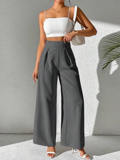 SHEIN PETITE بنطلون يومي بسيط بلون واحد للسيدات، ملابس رمضان