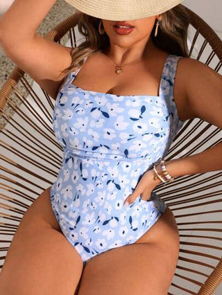Swim Lushoire ملابس سباحة نسائية قطعة واحدة مطبوعة أنيقة للمقاسات الكبيرة، بدون أكمام، لصيف المقاسات الكبيرة