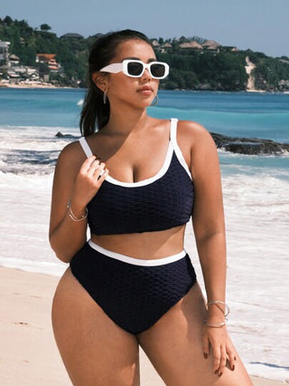 Swim SPRTY مجموعة بيكيني نسائية بقياس زائد بتصميم على التباين