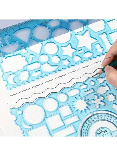 أدوات مكتبية ومدرسية مجموعة 7 قطع من مسطرة متعددة الاستخدامات،مسطرة منشورية متنوعة لرسم الهندسة (بعض الأجزاء ذات ألوان عشوائية)
