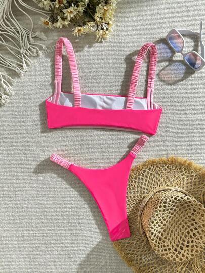 Bikinx طقم ملابس سباحة للنساء بألوان متضادة بسيطة للصيف