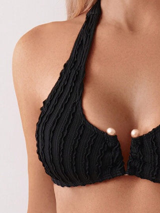 Swim مجموعة بيكيني مثيرة برباط عنق لون سادة للسيدات لشاطئ الصيف