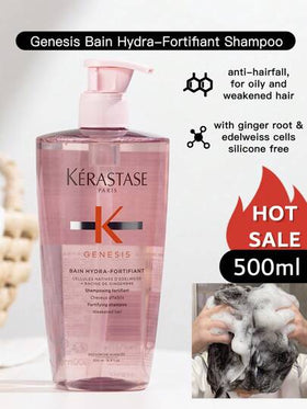 Kérastase شامبو كيراستاز جينيسيس بان هيدرا-فورتيفيان 500 مل، شامبو تقوية لطيف للشعر الطبيعي إلى الدهني، الهش والمعرض للتكسر، يقلل من التكسر الناتج عن التمشيط، يقوي الشعر الهش والتالف، يغذي الشعر، خالي من السيليكون، مناسب للشعر الرقيق أو الدهني