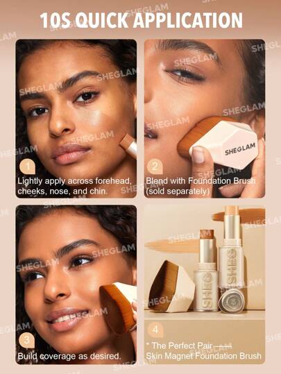 SHEGLAM كريم أساس Skin Magnet عالي التغطية-قمحي يدوم طويلاً خالٍ من المسام خالٍ من العيوب سهل الاستخدام بتغطية كاملة لجميع أنواع البشرة لا يتلاشى مقاوم للعرق خفيف الوزن لم يتم اختباره على الحيوانات ناعم بلمسة نهائية طبيعية تشبه البشرة كريم أساس قابل لل...