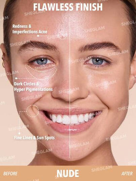 SHEGLAM كريم أساس Skin Magnet عالي التغطية-لون طبيعي-يدوم طويلاً-خالٍ من المسام-خالٍ من العيوب-سهل الاستخدام-تغطية كاملة-لجميع أنواع البشرة-لا يتلاشى-مقاوم للعرق-خفيف الوزن-لم يتم اختباره على الحيوانات-ناعم-لمسة نهائية طبيعية تشبه البشرة-كريم أساس قابل...