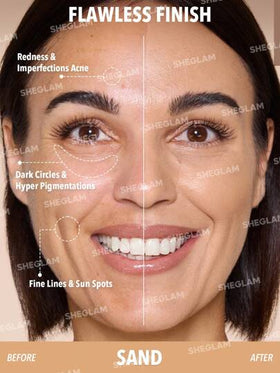 SHEGLAM كريم أساس Skin Magnet عالي التغطية-رملي-يدوم طويلاً-خالٍ من المسام-خالٍ من العيوب-سهل الاستخدام-تغطية كاملة-لجميع أنواع البشرة-لا يتلاشى-مقاوم للعرق-خفيف الوزن-لم يتم اختباره على الحيوانات-ناعم-لمسة نهائية طبيعية تشبه البشرة-كريم أساس قابل للتن...