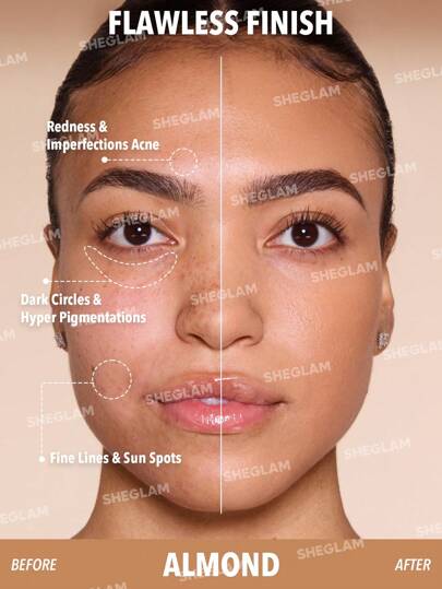 SHEGLAM كريم أساس Skin Magnet عالي التغطية-لوزي يدوم طويلاً خالٍ من المسام خالٍ من العيوب سهل الاستخدام بتغطية كاملة لجميع أنواع البشرة لا يتلاشى مقاوم للعرق خفيف الوزن لم يتم اختباره على الحيوانات ناعم بلمسة نهائية طبيعية تشبه البشرة كريم أساس قابل لل...