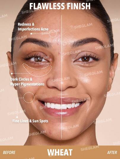 SHEGLAM كريم أساس Skin Magnet عالي التغطية-قمحي يدوم طويلاً خالٍ من المسام خالٍ من العيوب سهل الاستخدام بتغطية كاملة لجميع أنواع البشرة لا يتلاشى مقاوم للعرق خفيف الوزن لم يتم اختباره على الحيوانات ناعم بلمسة نهائية طبيعية تشبه البشرة كريم أساس قابل لل...