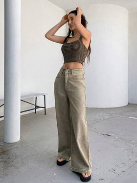DAZY سراويل جينز نسائية فضفاضة واسعة الساق مع جيوب، جينز فضفاض، ملابس للعودة إلى المدرسة رمضان