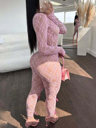 جمبسوت نسائية ضيقة بتصميم فيونكة ذات لون أحادي، لارتداء اليومي البسيط، باللون الوردي للربيع