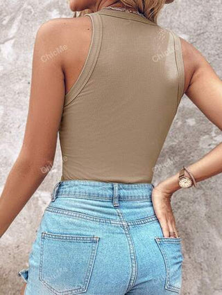 ChicMe توب بلا أكمام من الحياكة المحبوكة ضيق التناسب أساسي كاجوال للارتداء اليومي للنساء