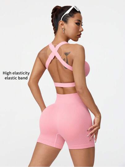 SHEIN Sovereign Charm طقم رياضة يومي بسيط أحادي اللون للنساء، طقم تمرين نسائي