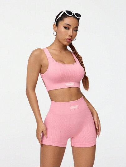 SHEIN Sovereign Charm طقم رياضة يومي بسيط أحادي اللون للنساء، طقم تمرين نسائي