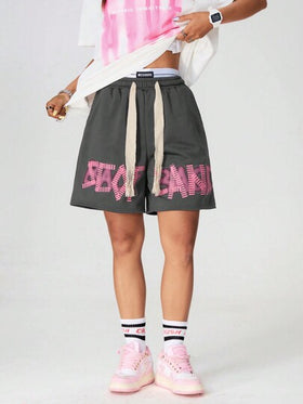 SHEIN Coolane شورت كاجوال بسيط مطبوع بخيط رباط للنساء للبس اليومي