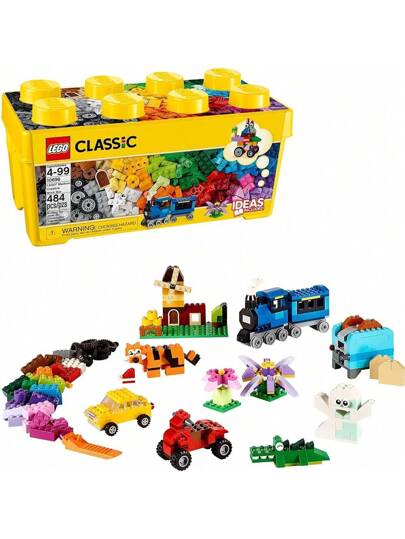 LEGO مجموعة ألعاب البناء الكلاسيكية المتوسطة الإبداعية Brick Box 10696 - تتميز بالتخزين ، وتشمل القطار والسيارة وشكل النمر ومجموعة اللعب للأطفال والأولاد والبنات الذين تتراوح أعمارهم بين 4 و 99 عامًا