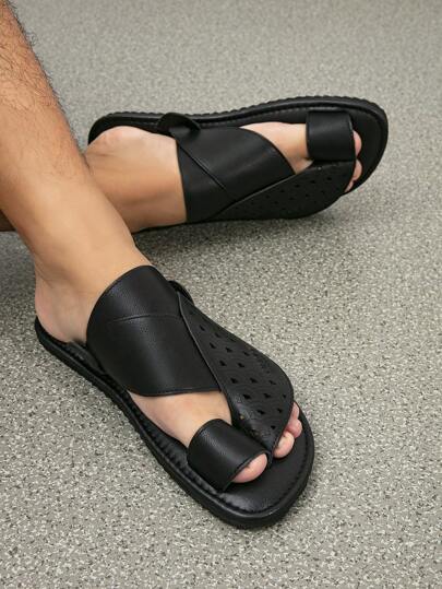 صندل رجالي مسطح, صنادل قابلة للإرتداء بطلة عربية مريحة, باللون الأسود