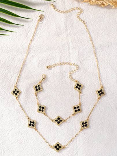 مجموعة واحدة من قلادة وسوار فاخرين بنمط الندى والزهور لصيف مريح، مجموعة مجوهرات فنية قديمة يدوية الصنع مناسبة للاستخدام اليومي وهدية عيد الأم، أسلوب جوهرة شاطئية