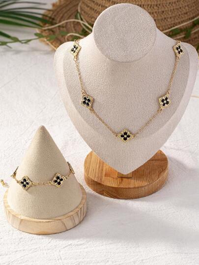 مجموعة واحدة من قلادة وسوار فاخرين بنمط الندى والزهور لصيف مريح، مجموعة مجوهرات فنية قديمة يدوية الصنع مناسبة للاستخدام اليومي وهدية عيد الأم، أسلوب جوهرة شاطئية