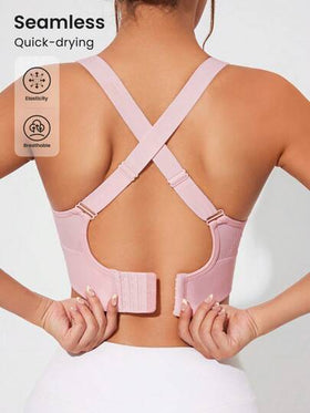 SHEIN Sovereign Charm حمالة صدر رياضية للنساء بدون درز بإغلاق أمامي وظهر عبري