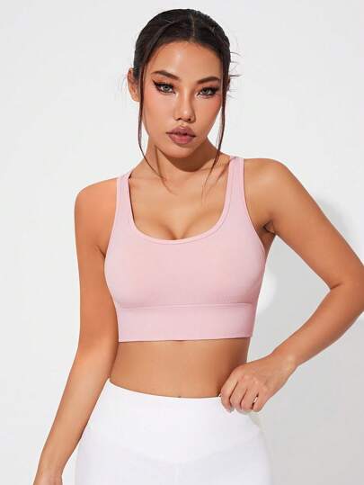 SHEIN Sovereign Charm حمالة صدر رياضية للنساء بدون درز بإغلاق أمامي وظهر عبري