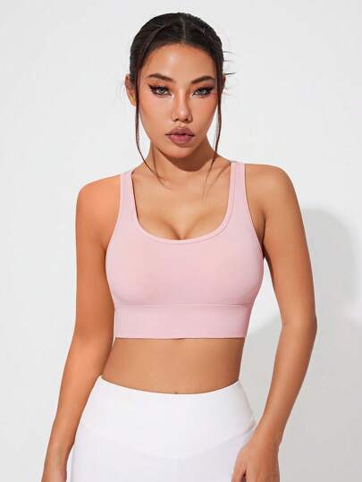 SHEIN Sovereign Charm حمالة صدر رياضية للنساء بدون درز بإغلاق أمامي وظهر عبري
