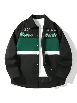 Manfinity Hypemode سترة ربيعية وخريفية كاجوال رجالية بطباعة الحرف وتصميم لوحي متعدد الألوان بأكمام طويلة