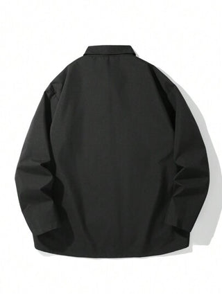 Manfinity Hypemode سترة ربيعية وخريفية كاجوال رجالية بطباعة الحرف وتصميم لوحي متعدد الألوان بأكمام طويلة