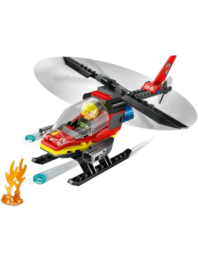 LEGO طائرة مروحية إنقاذ الحرائق في المدينة ، طقم بناء مع رجل إطفاء ودمية طيار، هدية ممتعة أو لعبة الخيال للأولاد والبنات والأطفال من عمر 5 سنوات فما فوق ، 60411، هدايا عيد الميلاد